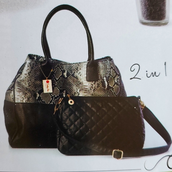 Snakeskin pattern purse, NEW Penelope Ann  roomy big shoulder bag set of 2 - Picture 1 of 17